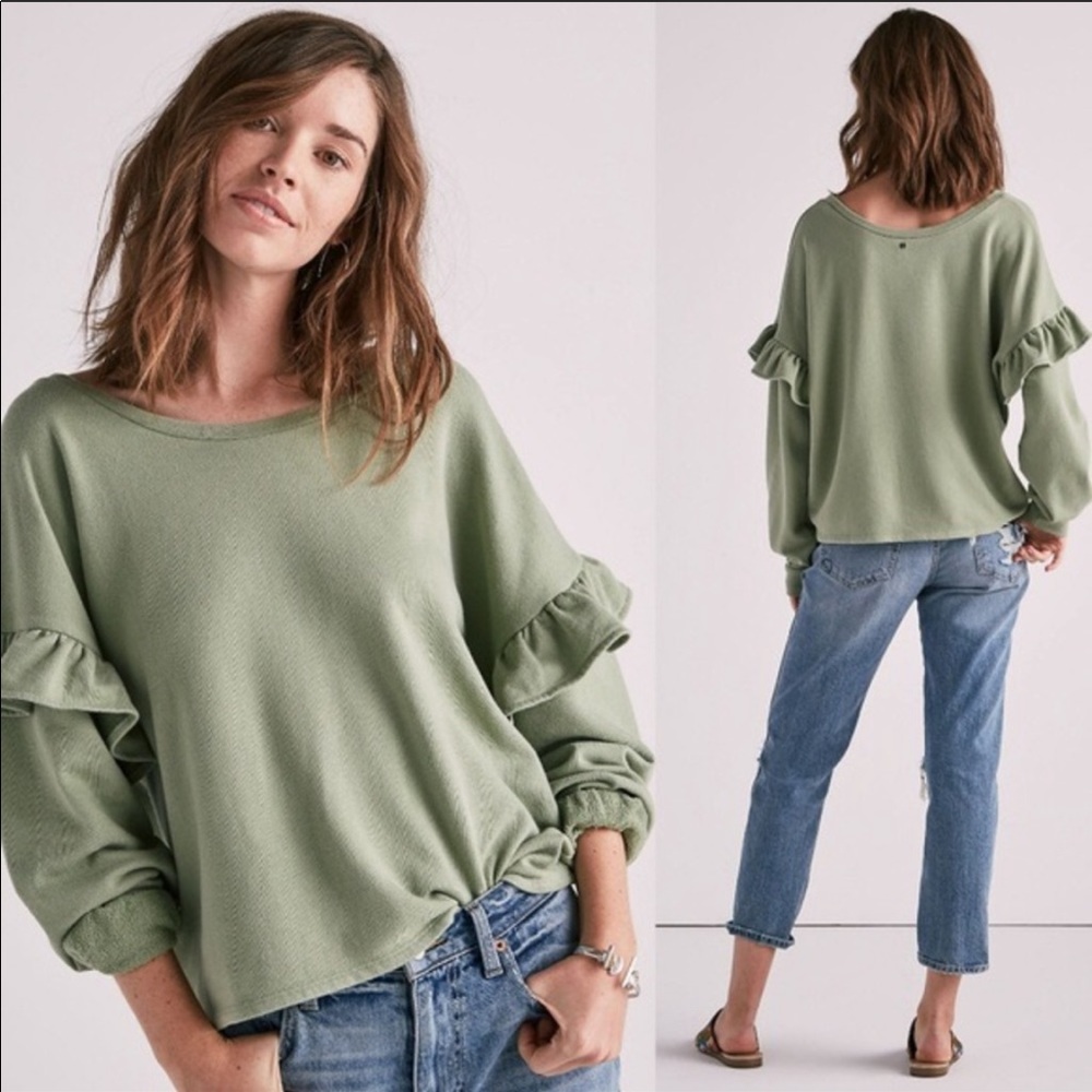 Lucky Brand Ruffle Sleeve Cropped Sweatshirt